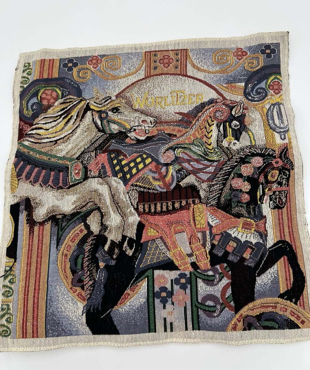 Mary Hulgan Carousel Capers Tapestry Fabric Panel 18x17 Horses Pillow Craft